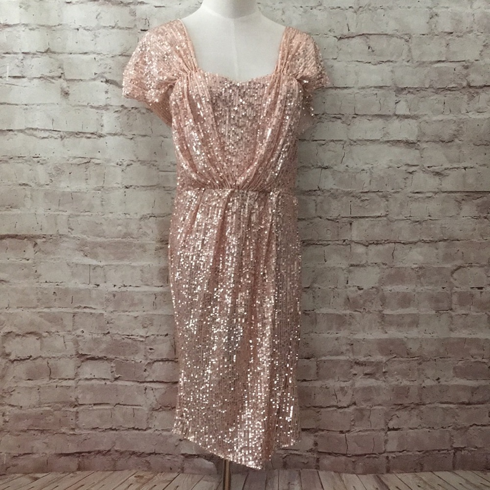 LUXXEL Rose Gold Sequin Evening Cocktail Dress L